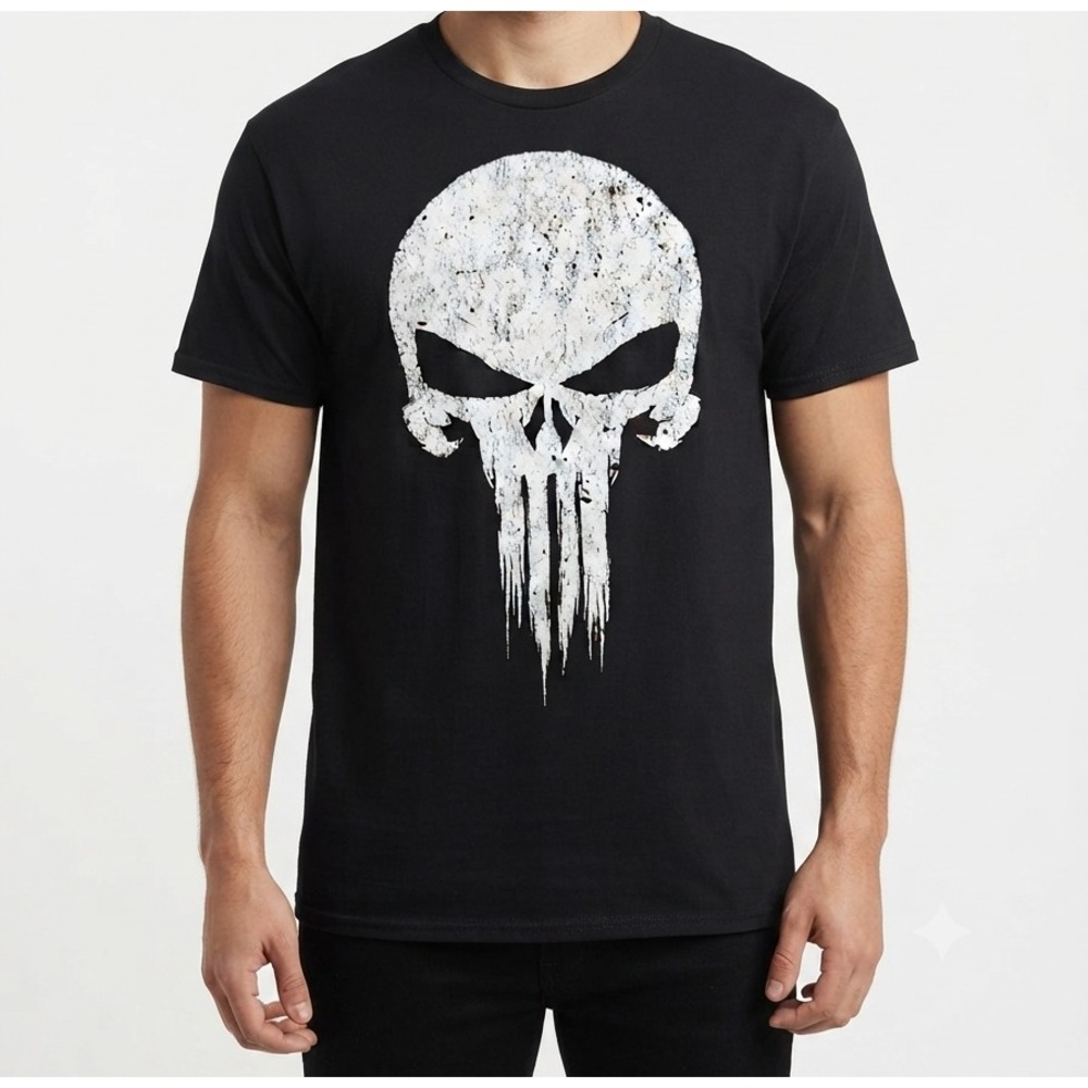 Marvel The Punisher Skull Graphic T-Shirt Black Cotton Men's Regular Fit Size L